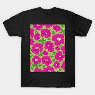 Retro Ramblin' Rose Pink and Green on Textured Green Repeat 5748 T-Shirt